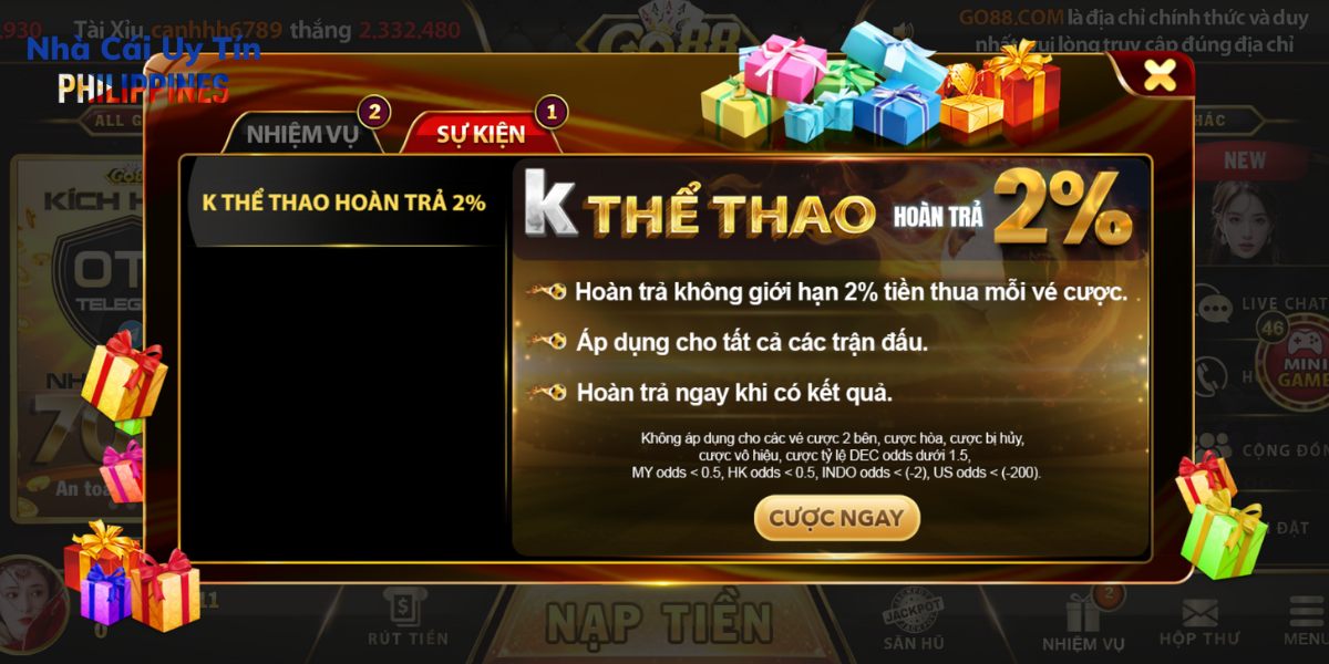 Chương trình khuyến mãi K Thể thao 2%